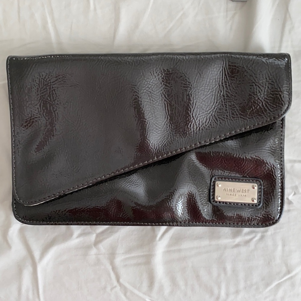 Nine West dark grey gray faux leather clutch